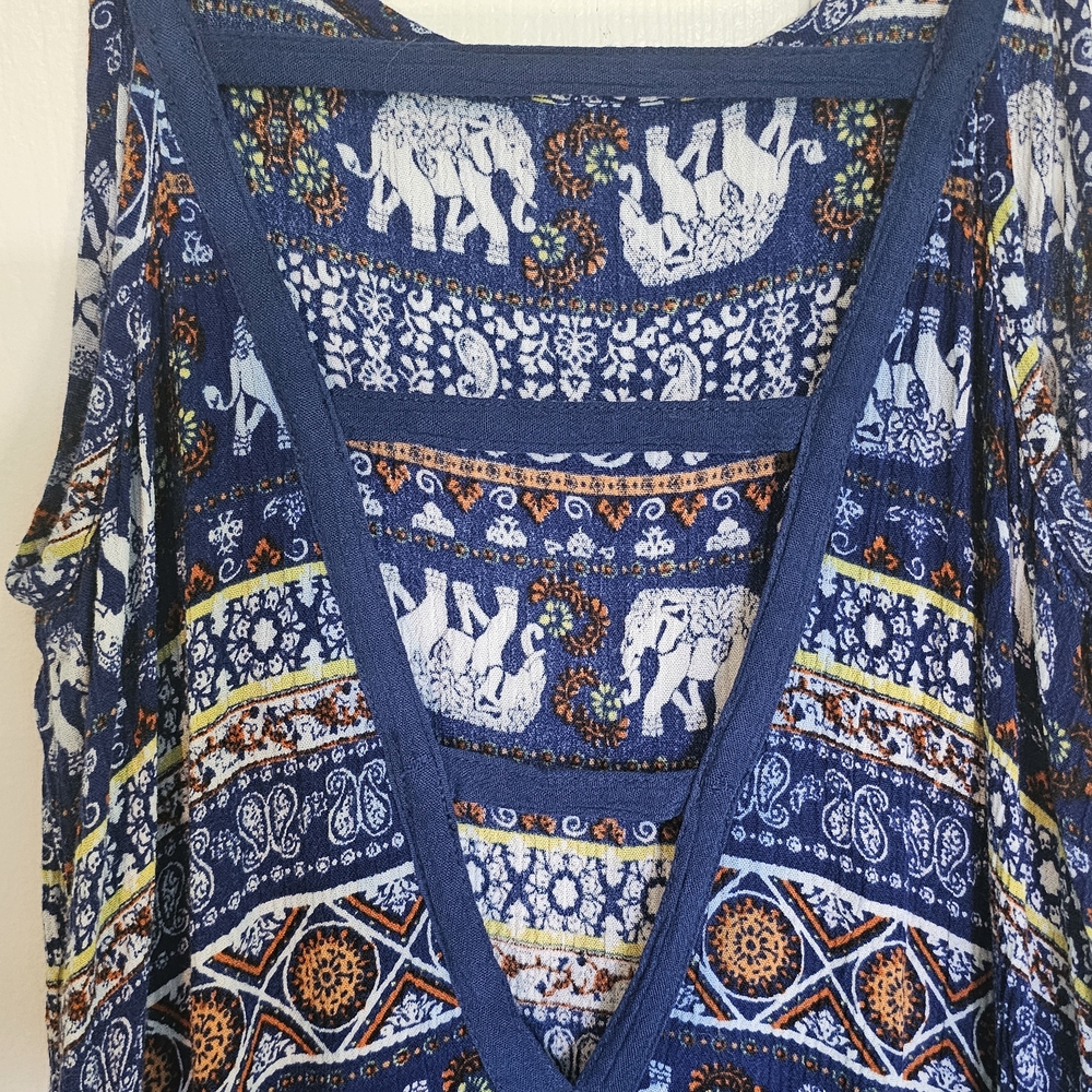 Derek Heart Blue Elephant Pattern Sleeveless Dress Women's Size S - Picture 11 of 15